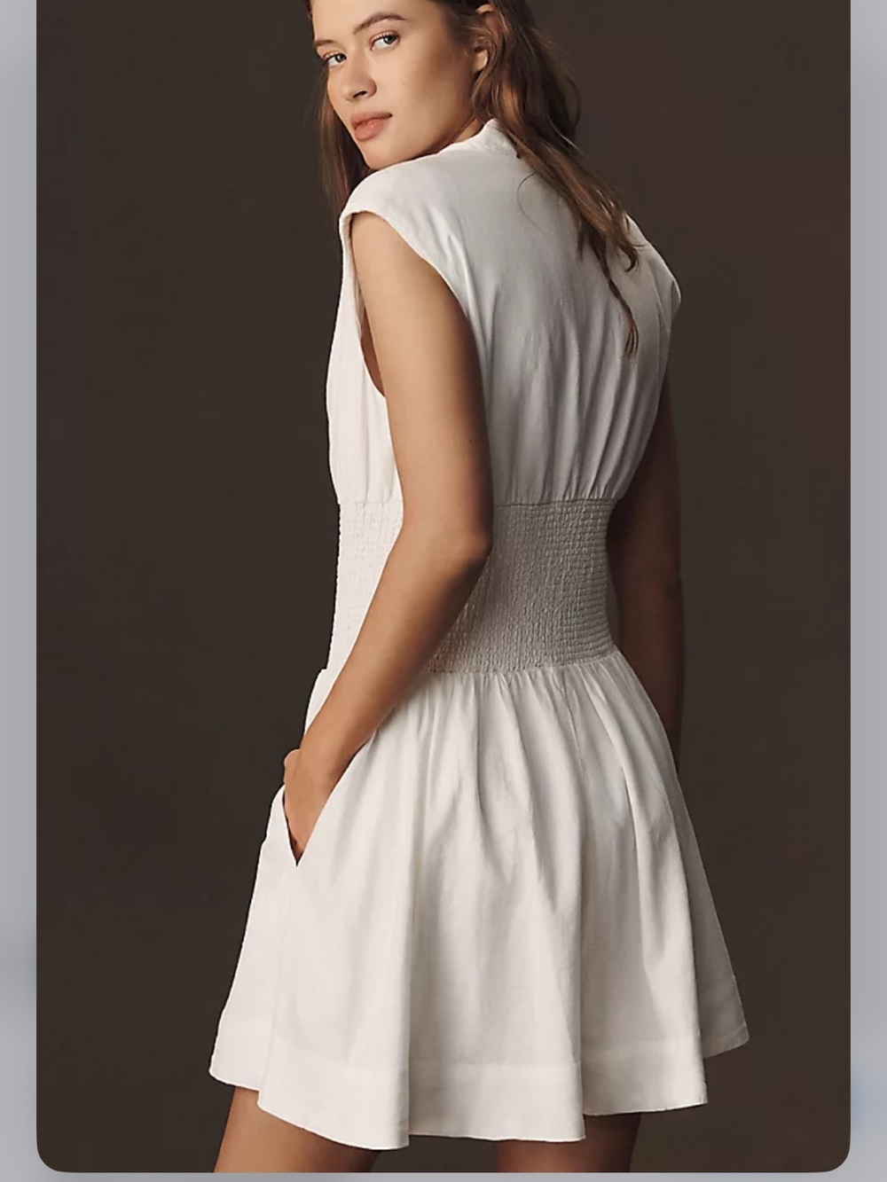 NWOT Anthropologie  Tommie cap-sleeve smocked mini dress in Linen - Picture 2 of 11